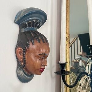 Enchanting Vintage African Princess Chalkware Wall Sculpture